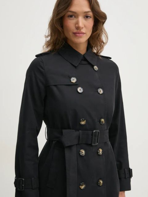 Sisley trencz damski kolor czarny przejściowy dwurzędowy 2KVRLN05E