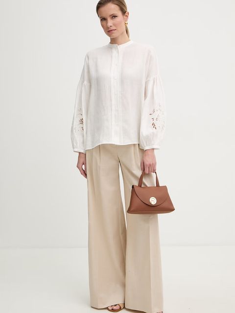 Twinset spodnie wide leg damskie z dodatkiem lnu - zdjęcie produktu nr 1