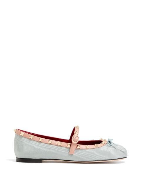 Valentino Garavani Rockstud Mary-Jane ballerina in moiré fabric 05mm - Blue - zdjęcie produktu nr 1