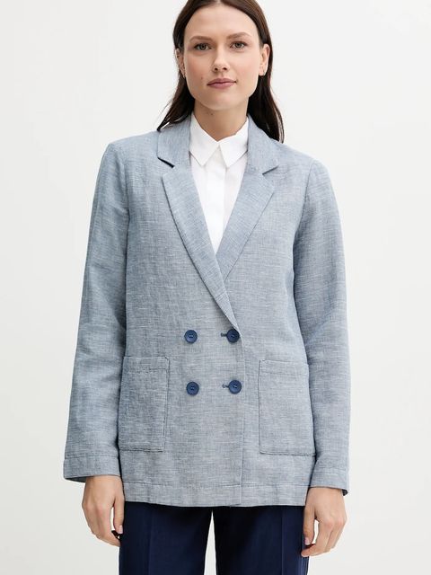 United Colors of Benetton marynarka lniana kolor niebieski dwurzędowa wzorzysta 265XDW035 - zdjęcie produktu nr 1