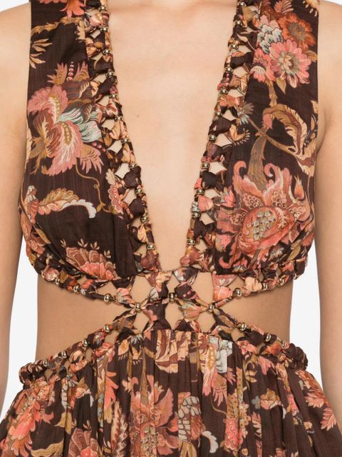 ZIMMERMANN ZIM ASTER MIDI DRESS CHOCOLATE JACOBEAN - Brown