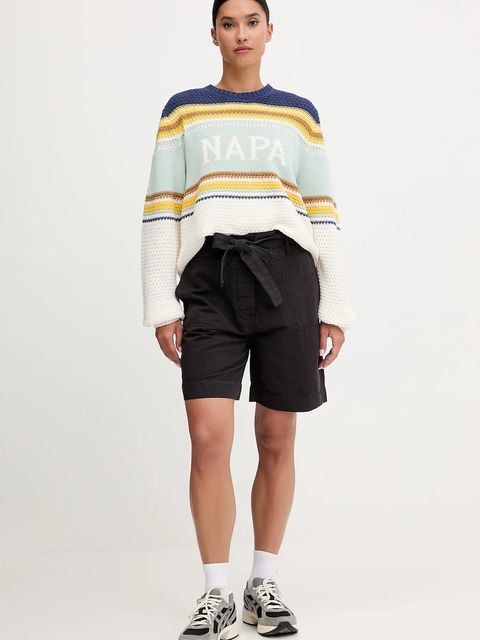 Napapijri szorty lniane N-Nice damskie kolor czarny gładkie high waist NP0A4IEX9411