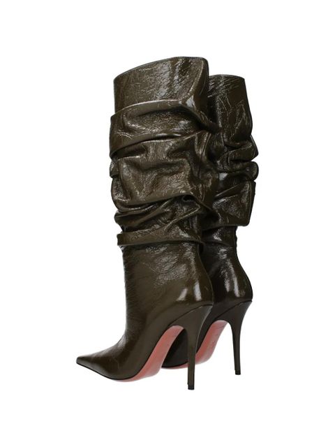 Amina Muaddi ruched patent-leather boots - Green