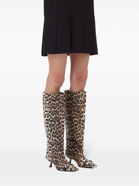 GANNI leopard-print satin knee-length boots - Brown