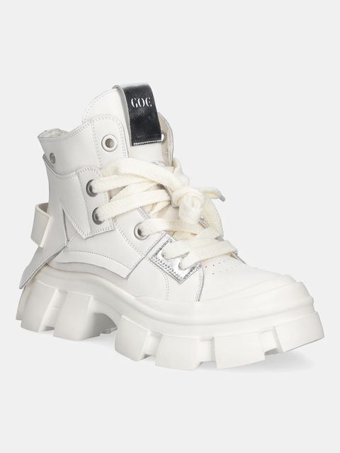 GOE workery skórzane damskie kolor beżowy na platformie SS2N4055 WHITE - zdjęcie produktu nr 1