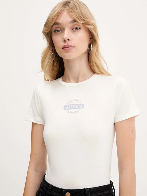 Guess Jeans t-shirt bawełniany damski kolor beżowy W5BI47 KCTX1