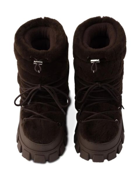 Prada faux-fur lace-up ankle boots - Brown