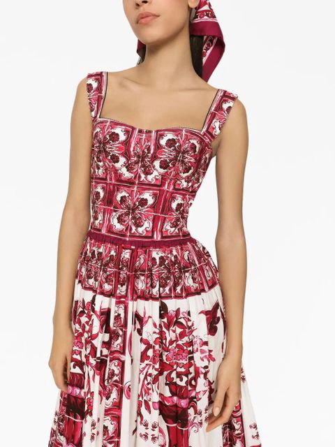 Dolce & Gabbana Majolica-print cotton midi dress - Red