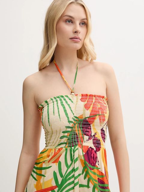 Desigual kombinezon plażowy BAHAMAS JAMPSUIT kolor beżowy 25SWMW03