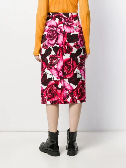 Prada rose print pencil skirt - Pink