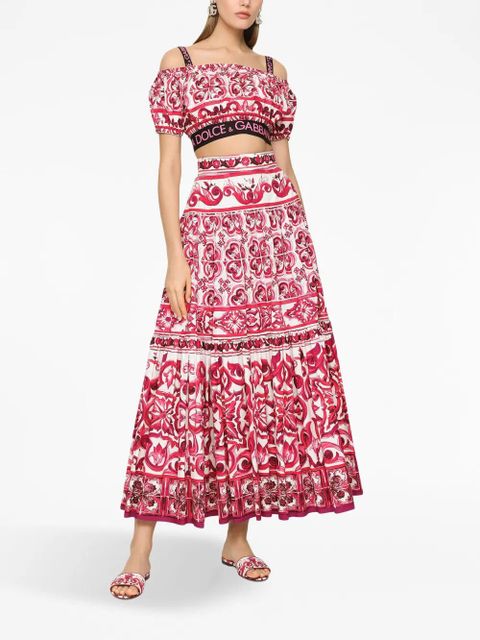 Dolce & Gabbana Majolica-print pleated maxi skirt - Red - zdjęcie produktu nr 2
