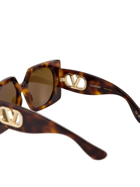 Valentino Garavani V-logo geometric-frame sunglasses - Brown