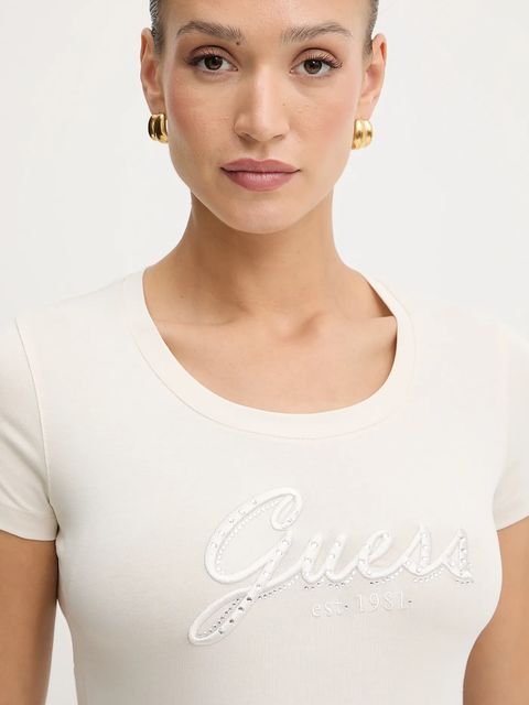 Guess t-shirt damski kolor beżowy W5YI46 J1314