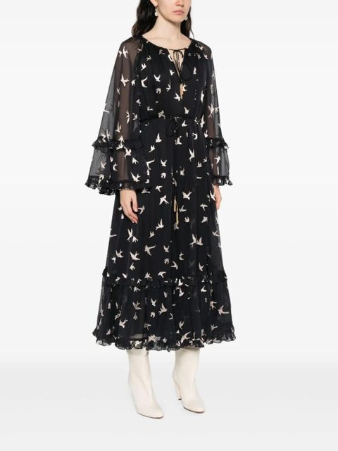 ZIMMERMANN bird-print ruffled dress - Black