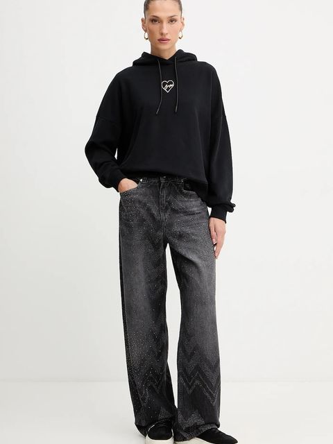 BOSS Orange bluza bawełniana damska kolor czarny z kapturem z aplikacją 50551429 - zdjęcie produktu nr 2