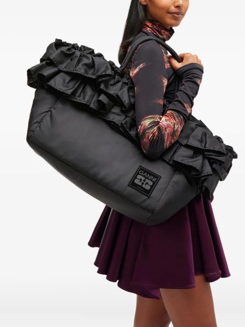 GANNI ruffled-detail shoulder bag - Black