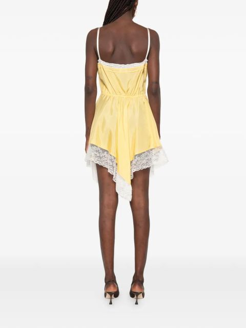 Saint Laurent lace-detail strapless mini dress - Yellow