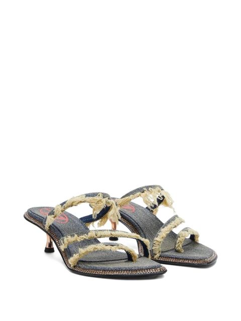 Diesel 45mm D-Havanna frayed denim crystal-embellished sandals - Blue