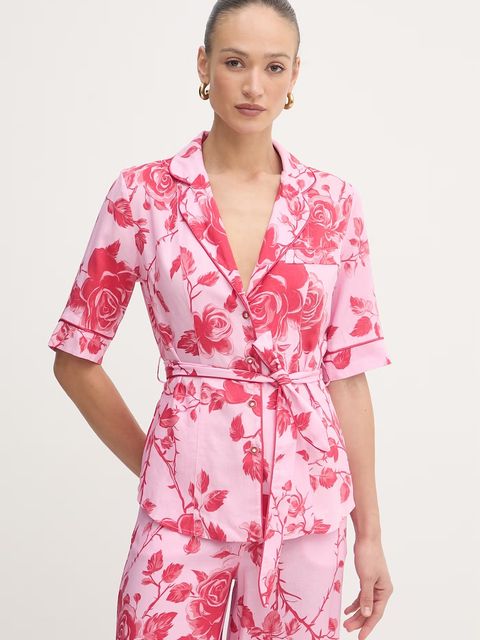 Fracomina bluzka koszulowa damska z dodatkiem lnu - zdjęcie produktu nr 2