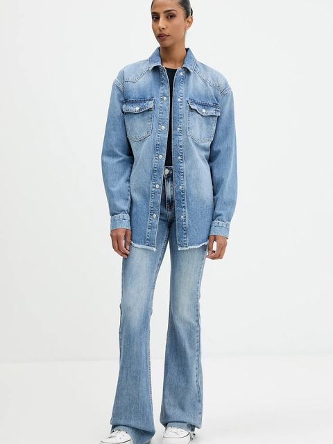 Karl Lagerfeld Jeans koszula jeansowa damska kolor niebieski regular z kołnierzykiem klasycznym A4W11003 - zdjęcie produktu nr 2