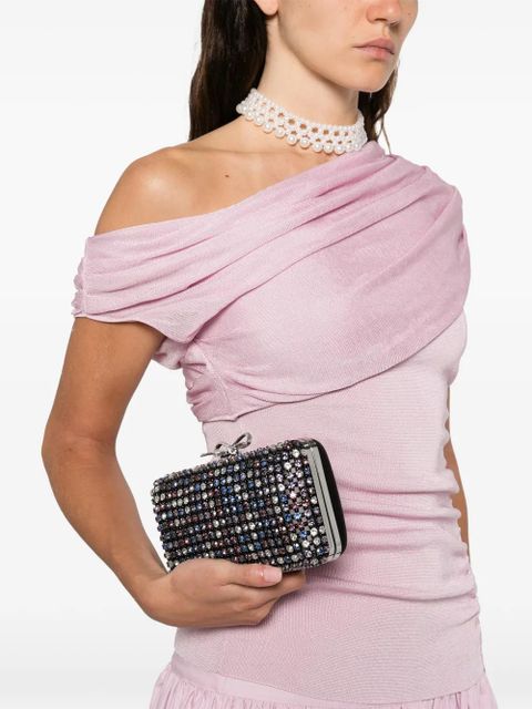 Self-Portrait chainmail crystal-embellished mini clutch bag - Black