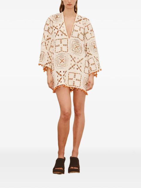 ALEMAIS Marva crochet pom-pom mini dress - Neutrals - zdjęcie produktu nr 2