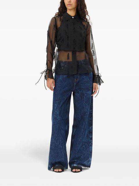 GANNI fringed organza shirt - Black - zdjęcie produktu nr 2