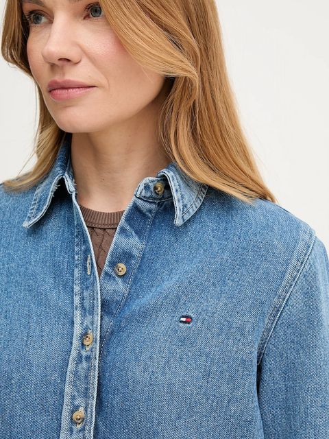 Tommy Hilfiger koszula jeansowa damska kolor niebieski regular z kołnierzykiem klasycznym WW0WW47219