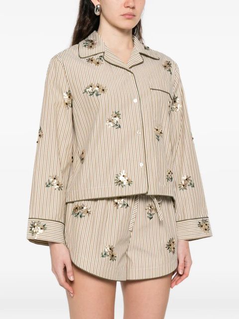 SANDRO floral-details stripe-pattern shirt - Neutrals