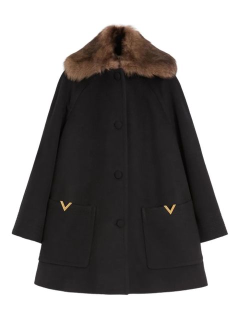 Valentino Garavani shearling-collar buttoned coat - Black - zdjęcie produktu nr 1