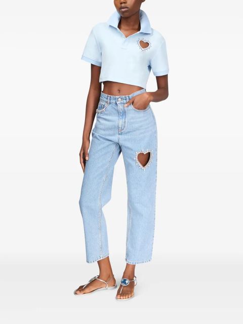 AREA crystal-embellished cropped polo - Blue