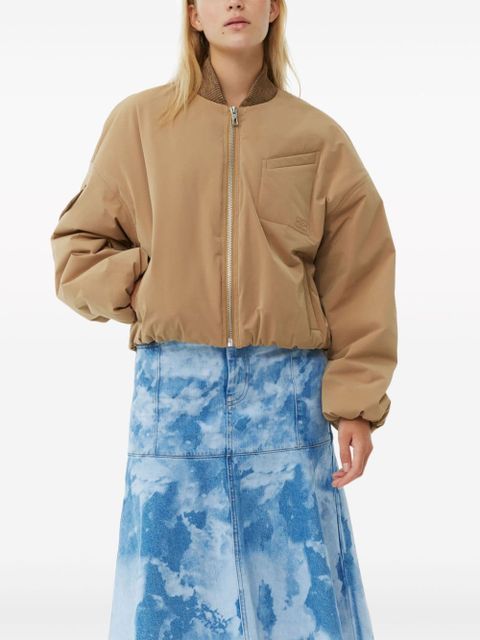 GANNI logo-embroidered bomber jacket - Brown