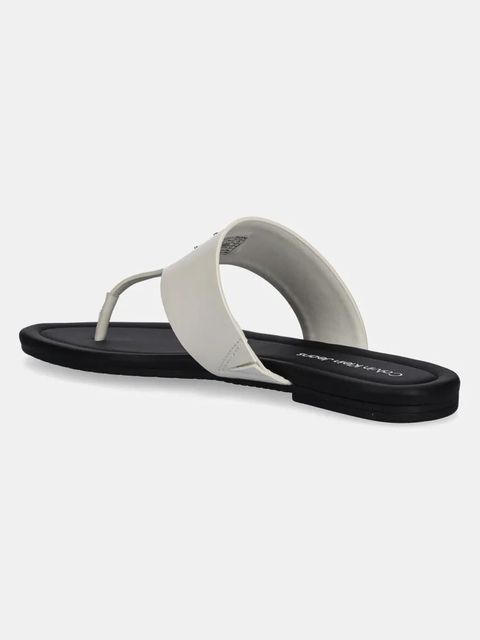 Calvin Klein Jeans japonki FLAT SANDAL TOEPOST MG damskie kolor beżowy na płaskim obcasie YW0YW01691