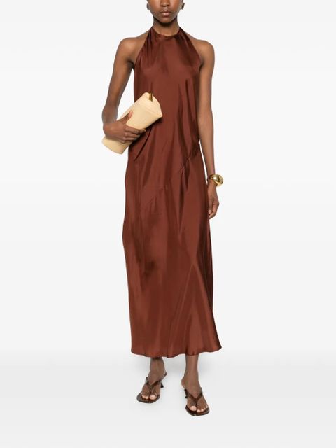 St. Agni halterneck twill maxi dress - Brown