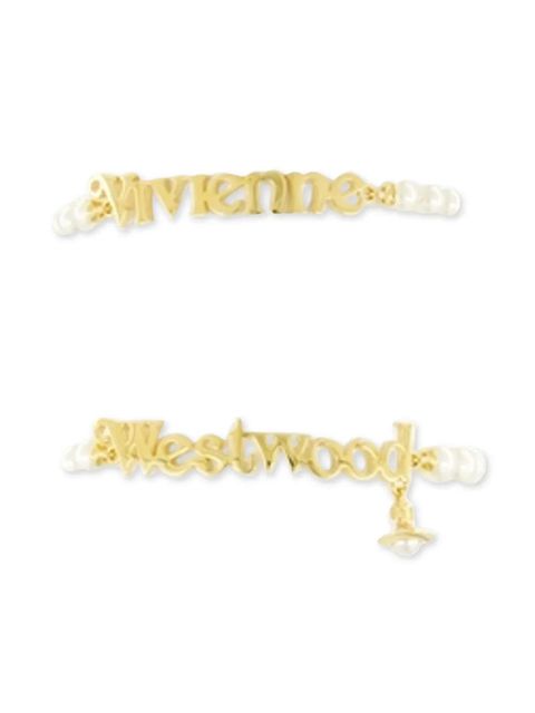 Vivienne Westwood Amelia pearl-embellished brand name bracelets (set of two) - Gold