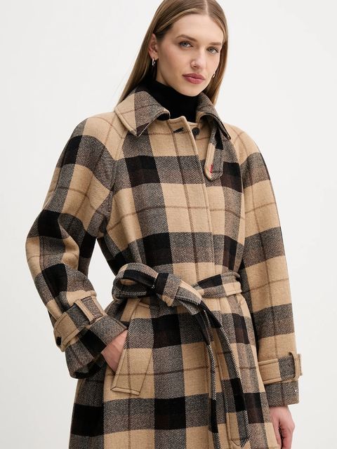Tommy Hilfiger płaszcz z dodatkiem wełny kolor beżowy WW0WW46870