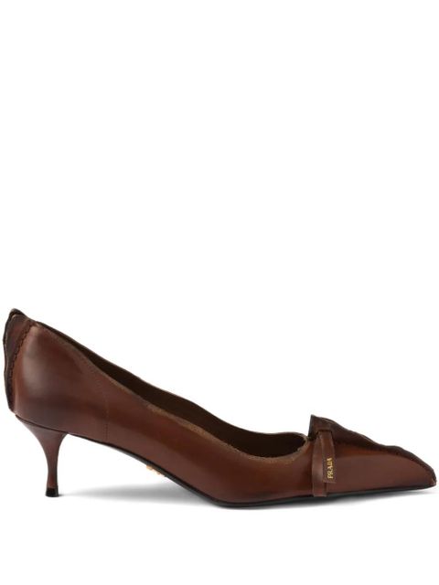 Prada 55 mm Antiqued leather pointed-toe pumps - Brown - zdjęcie produktu nr 1