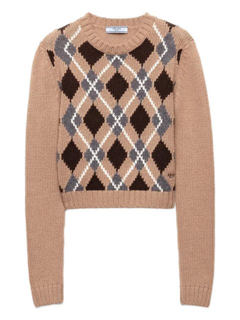 Prada argyle-pattern crew-neck sweater - Brown - zdjęcie produktu nr 1