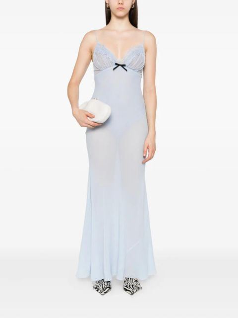 Self-Portrait lace-trimmed slip maxi dress - Blue - zdjęcie produktu nr 2