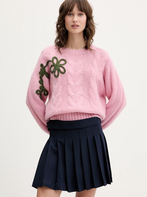 Stine Goya sweter z dodatkiem wełny damski kolor różowy ciepły SG-AW25-K050-2418