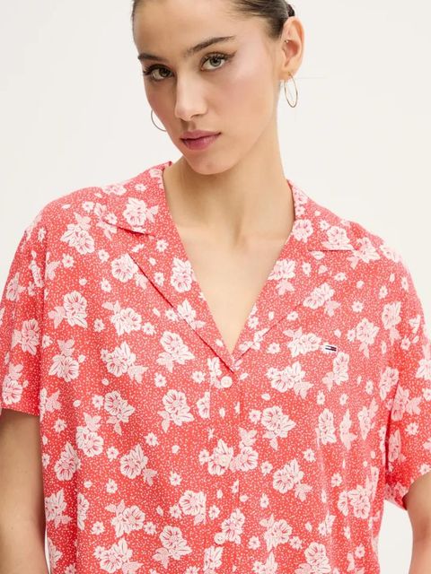 Tommy Jeans koszula damska kolor pomarańczowy relaxed z kołnierzykiem klasycznym DW0DW20285