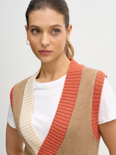 United Colors of Benetton kamizelka z dodatkiem wełny damski kolor beżowy 16YCE403M