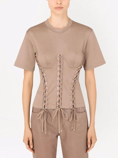 Dolce & Gabbana eyelet-detail corset T-shirt - Neutrals