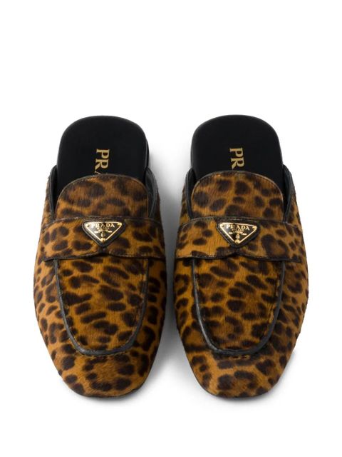 Prada leopard-print leather mules - Brown