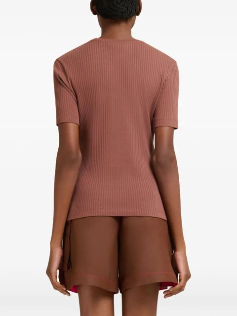 Marni ribbed embroidered logo T-shirt - Brown