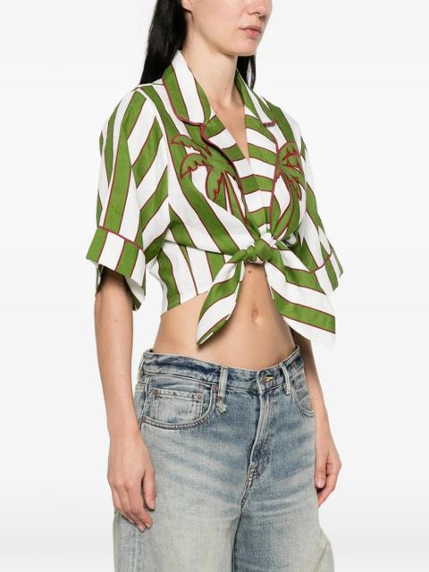 FARM Rio striped short-sleeve cropped blouse - Green