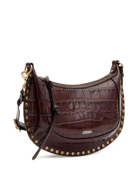 ISABEL MARANT Oskan Moon studded croc-embossed shoulder bag - Brown