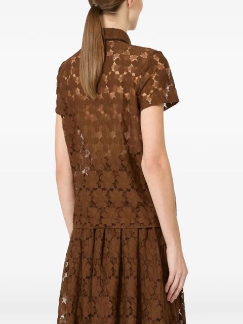 Max Mara floral-lace tie-neck top - Brown