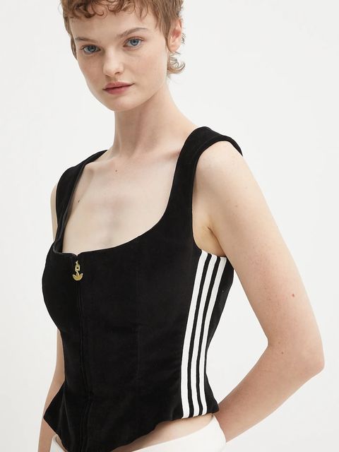 adidas Originals top welurowy Velvet kolor czarny KF4693