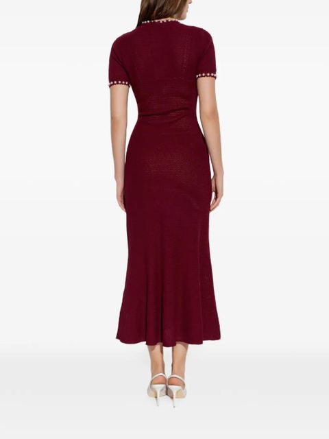 Self-Portrait button embellished midi dress - Red